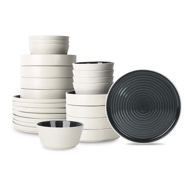 Elica 24-Piece Black and Beige Stoneware Dinnerware Set (Service for 8)