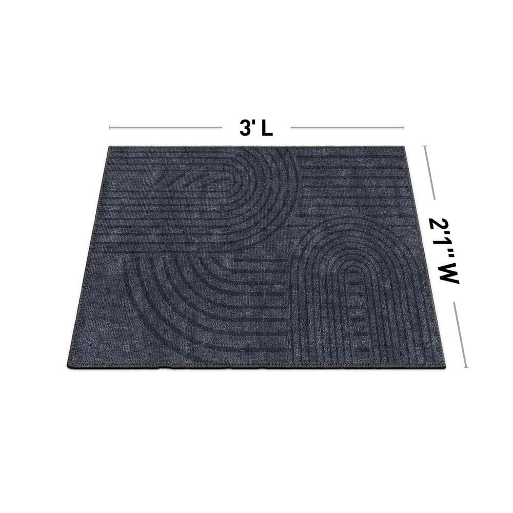 Dark Blue Geometric Flat Woven Synthetic Rug 5' x 7'