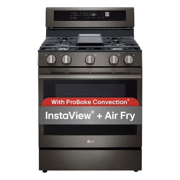 30 in. 5 Burners Freestanding Gas Range in Black Stainless Steel with Air Fry, ProBake Convection, InstaView