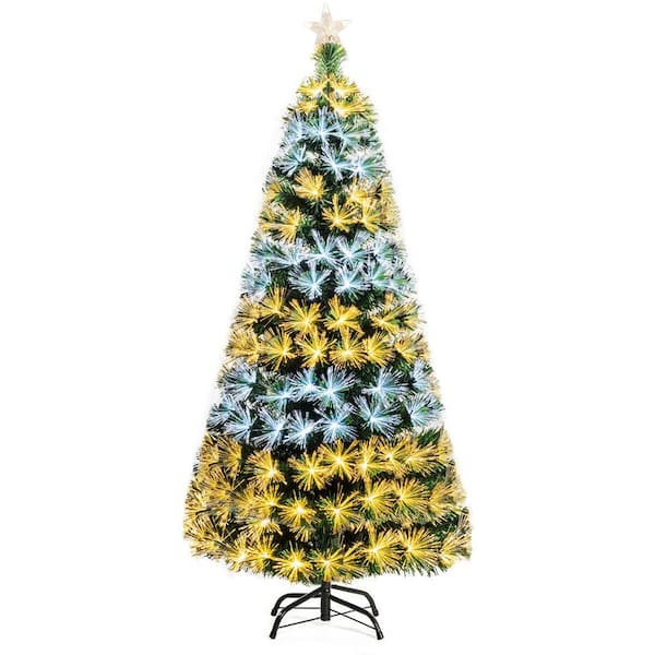 Gymax 5 ft. Pre-Lit Fiber Optic Artificial Christmas Tree with 8 Flash Modes and LED Lights