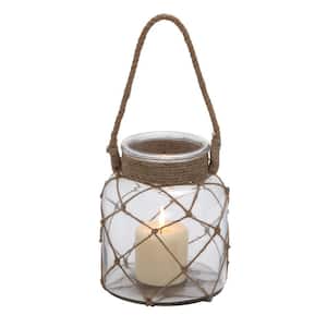 Brown Glass Handmade Decorative Candle Lantern with Hanging Rope