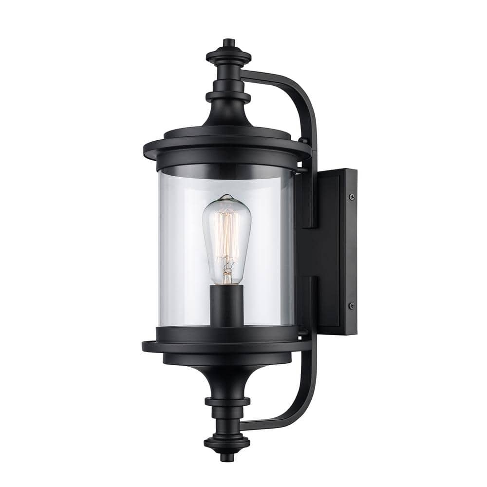 Bel Air Lighting Path 19.75 in. 1-Light Black Outdoor Hardwired Wall Lantern Sconce with No Bulbs Included and Clear Glass