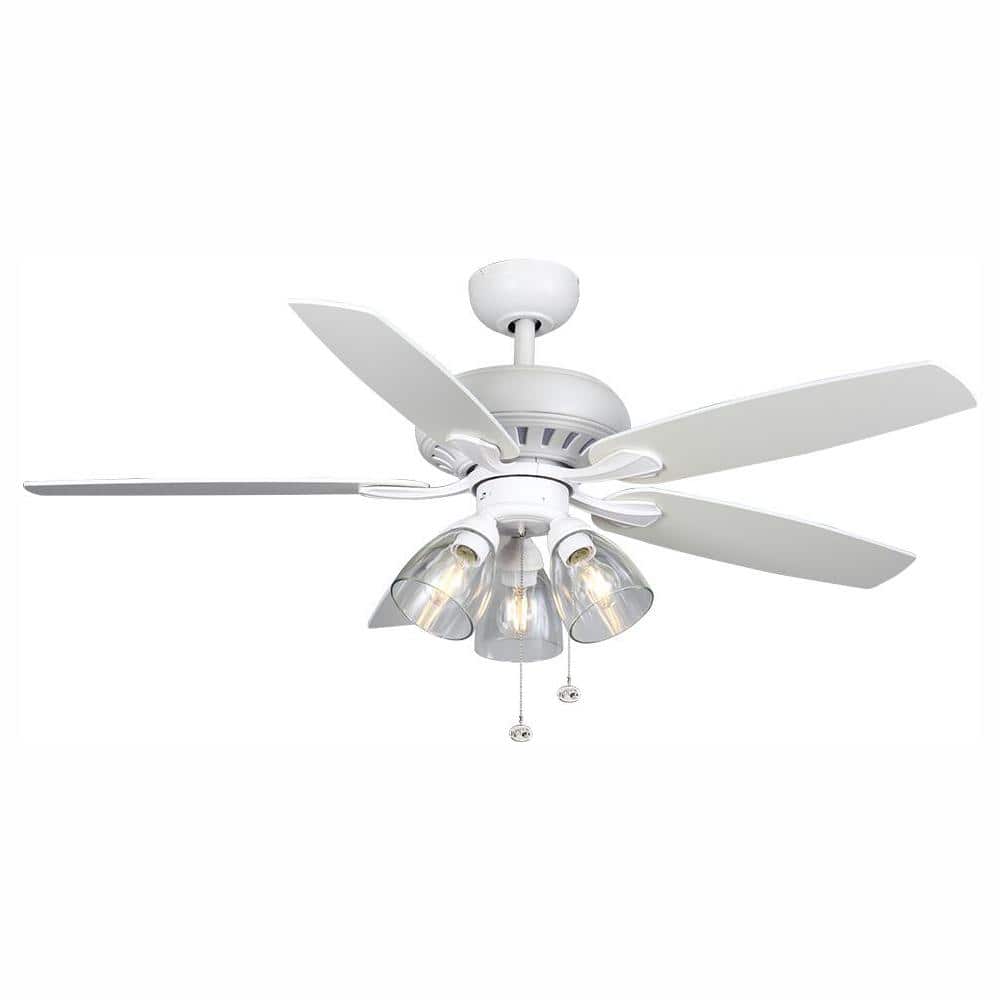 Hampton Bay Menage 52 in Int LED Indoor Low Profile White Ceiling Fan w/Light 