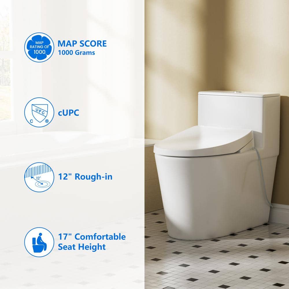 White Ceramic Elongated Dual Flush Bidet Toilet Combo