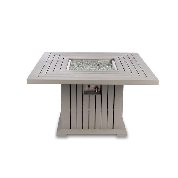 DIRECT WICKER Maxwell 43 in. x 43 in. x 24 in. Square Aluminum Propane Gray Fire Pit Table with Cover