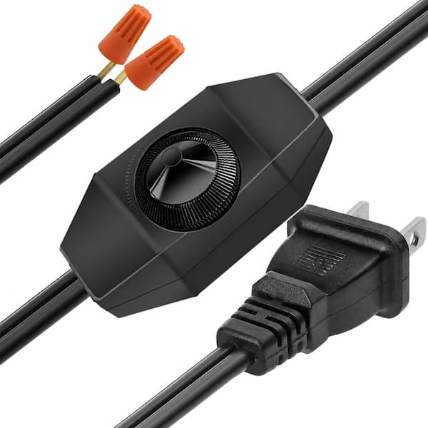 5.9 ft Plug-In Rotary Dimmer Switch Extension Cord for Lamps, UL Listed 120V, 100W LED CFL Incandescent