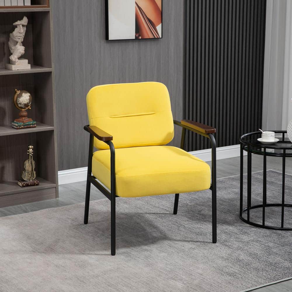 Yellow Velvet and Black Metal Accent Chair