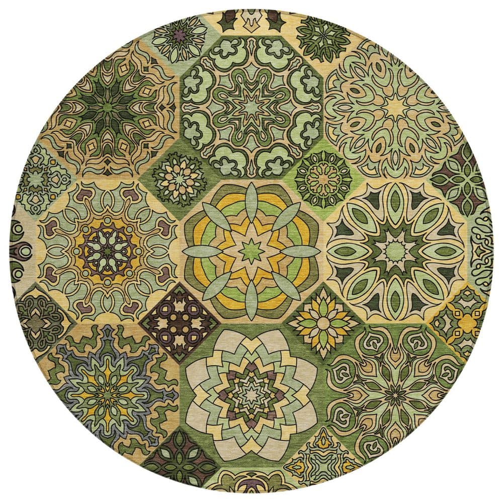 Chantille Machine Washable Indoor/Outdoor Abstract ACN2729 Green 8 ft. x 8 ft. Round Rug price history on PriceWatchPro