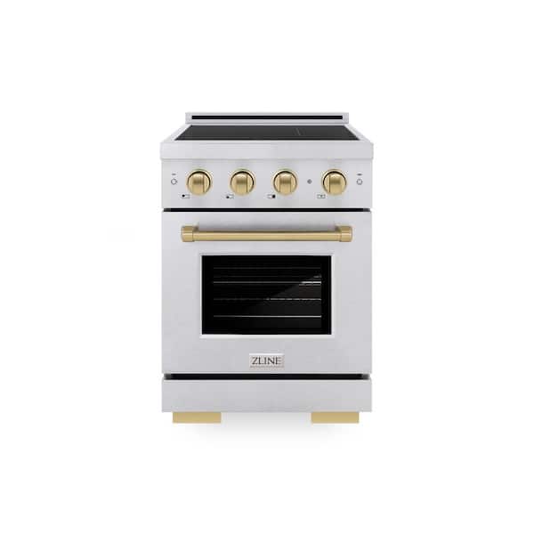 Autograph 24 in. 3.2 cu. ft. Paramount Induction Range with 3 Element Cooktop in Satin Stainless with Champagne Accents