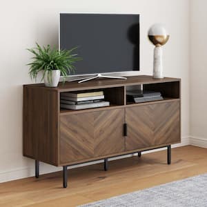 Izsak 44 in. Walnut TV Stand Media Console Cabinet with Storage for Living Room or Entryway Fits TVs Up to 53 in.
