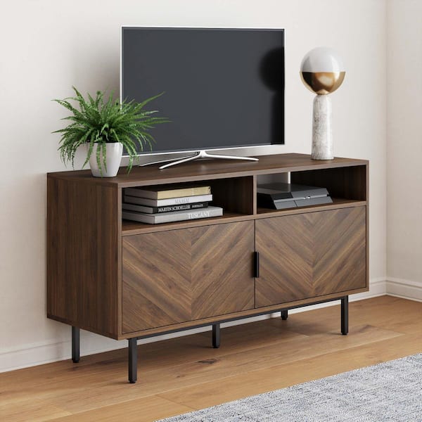 Nathan James Izsak 44 in. Walnut TV Stand Media Console Cabinet with Storage for Living Room or Entryway Fits TVs Up to 53 in.