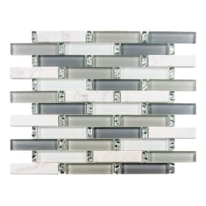 Saga Folklore Gray/White 13-1/4 in. x 11-3/4 in. Rectangle Smooth Glass/Stone Mosaic Tile (5.4 sq. ft./Case)