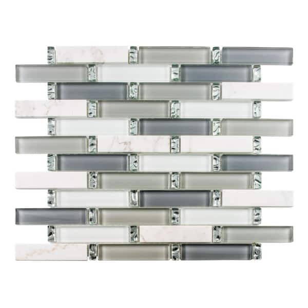 ANDOVA Saga Folklore Gray/White 13-1/4 in. x 11-3/4 in. Rectangle Smooth Glass/Stone Mosaic Tile (5.4 sq. ft./Case)