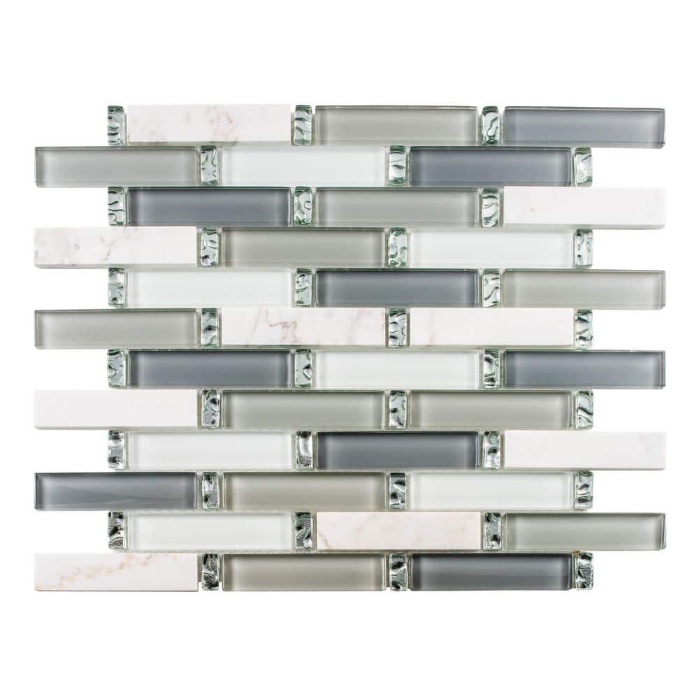 Saga Folklore Gray/White 5 in. x 6.5 in. Rectangle Smooth Glass/Natural Sto