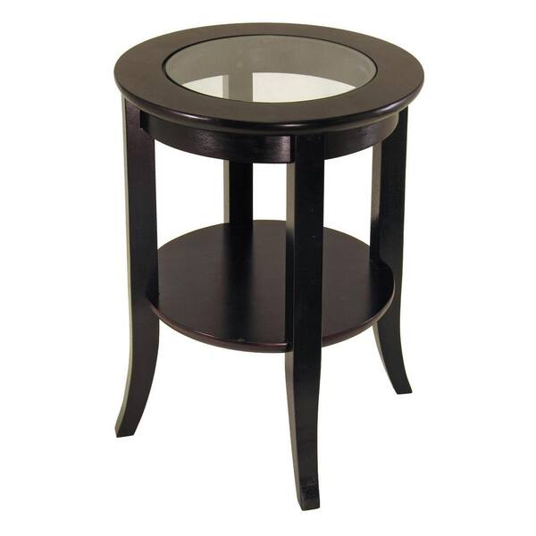 Winsome Wood Genoa Espresso Glass Top, Small Round Glass End Table
