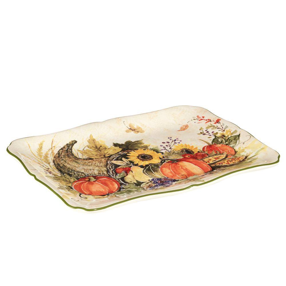 Harvest Morning Multicolor Ceramic Rectangular Serving Platter