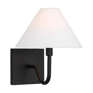 Eldon Small 1-Light Midnight Black Wall Sconce with a White Linen Fabric Shade