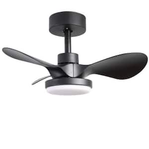 3 Blades 24 in. Small Low Profile Indoor/Outdoor Matte Black Ceiling Fan with LED Lights and Remote Included