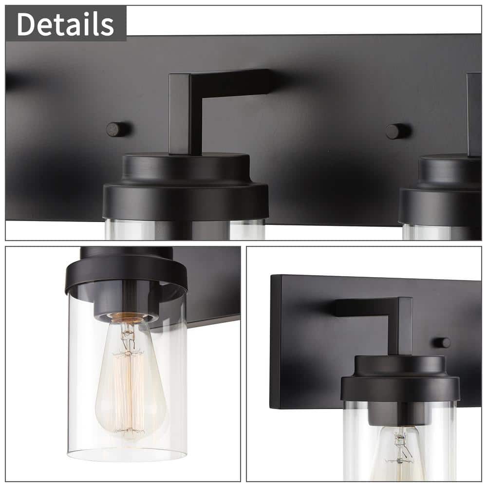 Black Cylinder 3-Light Dimmable Outdoor Vanity Light