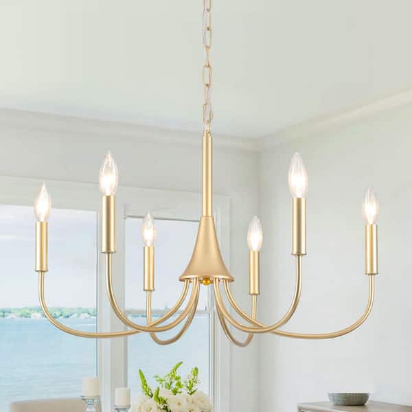 ADSENSTY Modern 6-Light Gold Antique Candlestick Chandelier Farmhouse Pendant Light