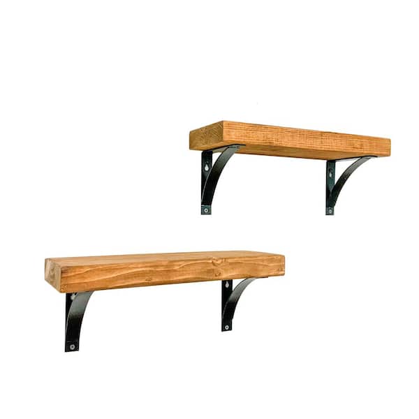 Intrinsic Haven Industrial Grace 16 in. W x 5.5 in. D Light Brown Pine Wood (Set of 2) Simple Bracket Decorative Wall Shelf