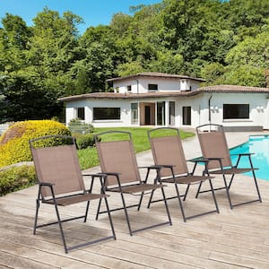 Brown Foldable Metal Outdoor Dining Chair (4-Pack)