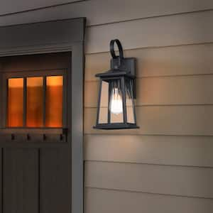 1-Light Black Wall Sconces Outdoor Fixture With Clear Glass E26 Base