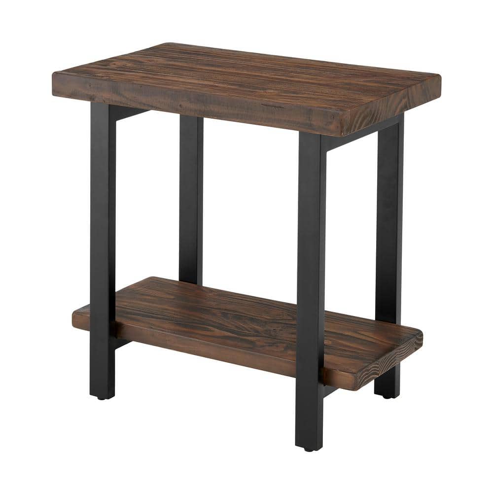 Pomona 27 in. Rustic Natural Finish Metal and Wood Rectangular End Table, Living Room Furniture, Home Decor Accent Stand - thumbnail 2