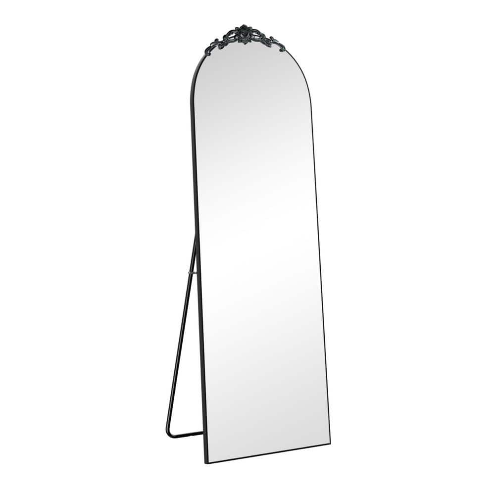 Black 21 in. W x 64 in. H Arch Wooden Full Length Mirror with Stand Bathroo