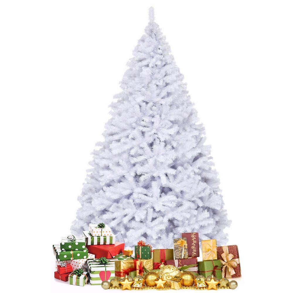 DORTALA Artificial Christmas Tree, 8FT Pine Iridescent Xmas Tree with 1636  Branch Tips, Foldable Metal Stand, White