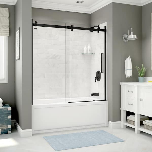 MAAX Utile Metro 32 in. x 60 in. x 81 in. Bath and Shower Kit with New Town Right Hand Drain in Marble Carrara