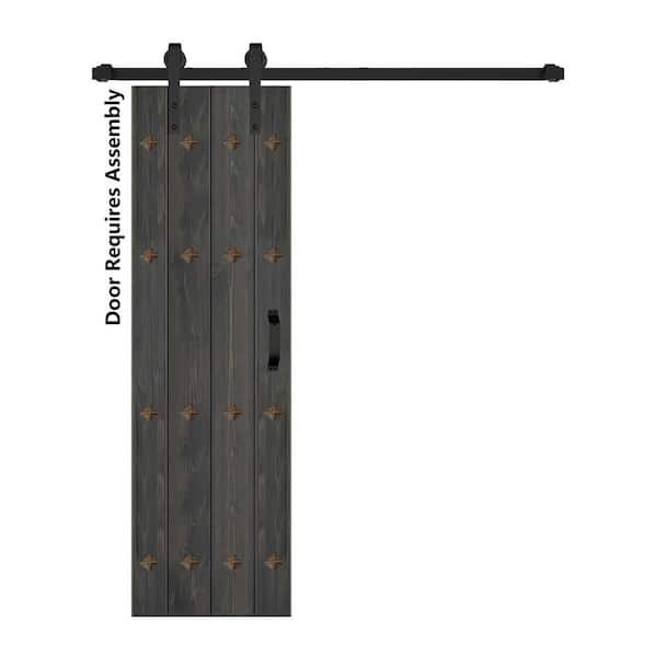 ISLIFE Mid-Century New Style 24 in. x 84 in. Carbon Gray Finished Solid Wood Sliding Barn Door with Hardware Kit