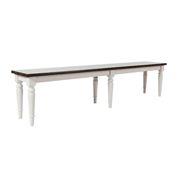 Benjara 14 in. L x 76 in. W x 18 in. H Dark Brown & Light Gray Wooden Armless Bench with Turned Feet