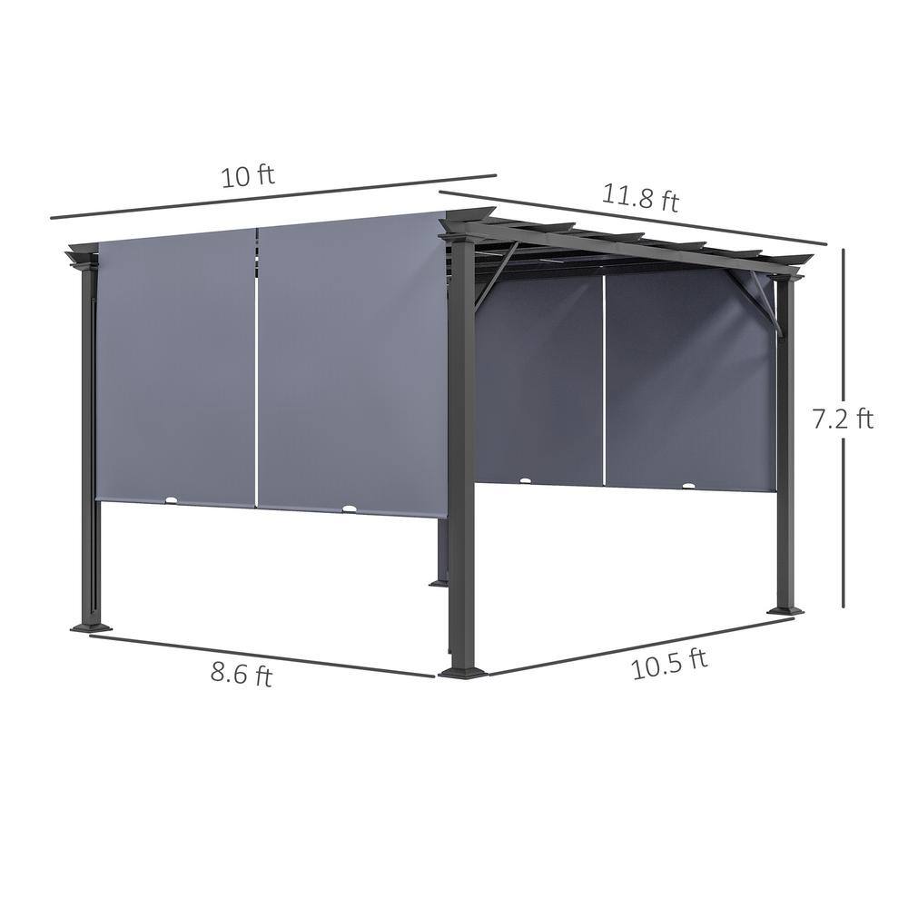 Gray Steel 11.8' x 10' Retractable Pergola Canopy