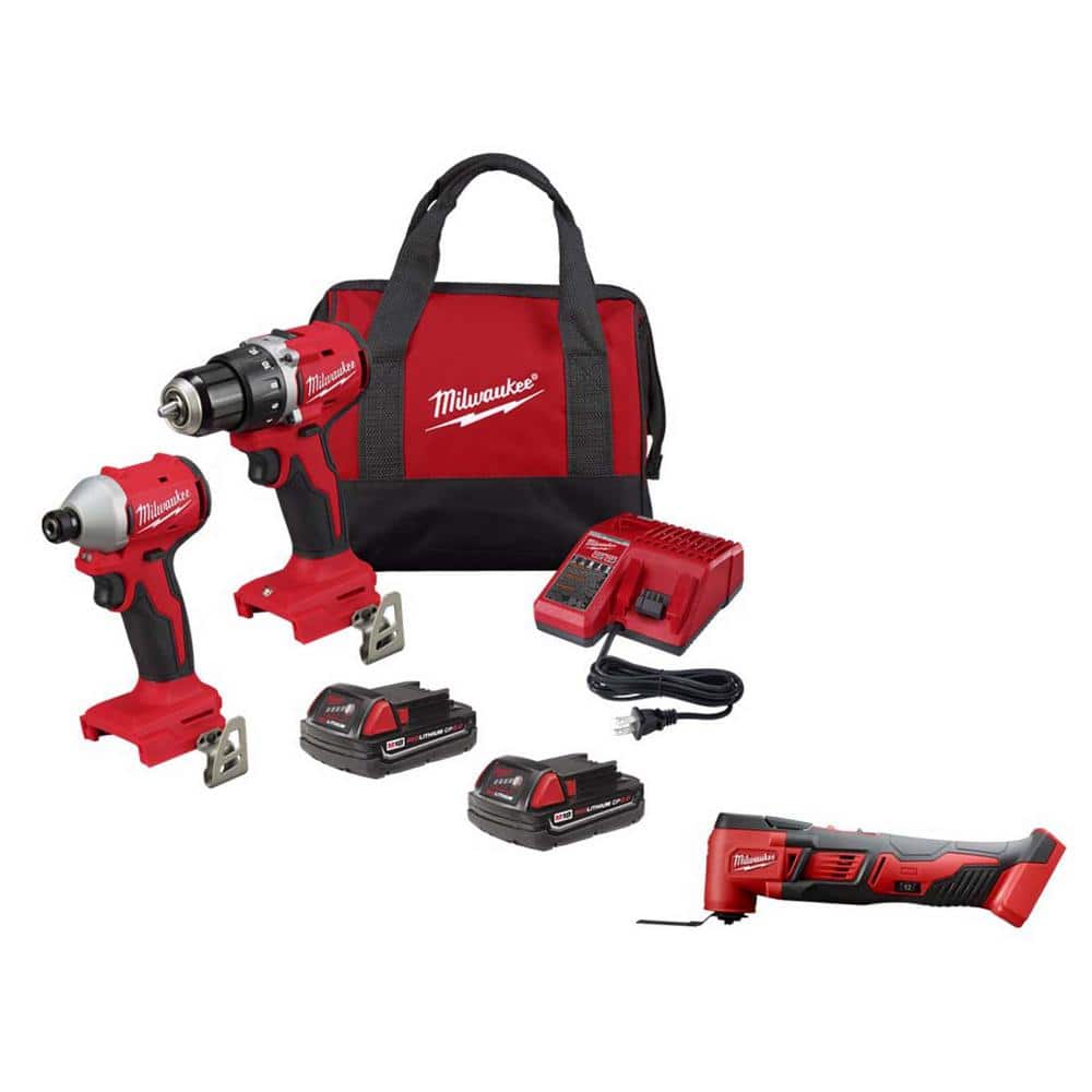 Milwaukee M18 18V Lithium-Ion Brushless Cordless Compact Drill/Impact Combo Kit (2-Tool) with Oscillating Multi-Tool -  3692-22CT-2626