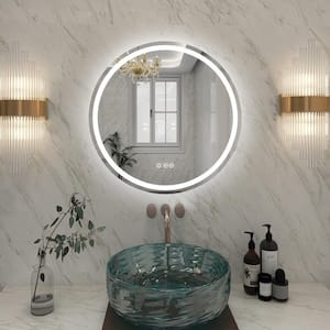 24 in. W x 24 in. H Round Framed Dimmable Wall Bathroom Vanity Mirror in White