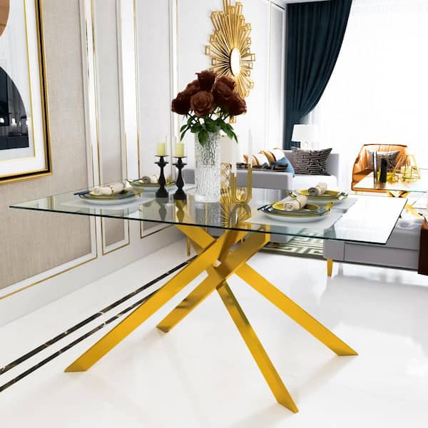 GOGEXX 51.18 in. Rectangular Clear Tempered Glass Table with