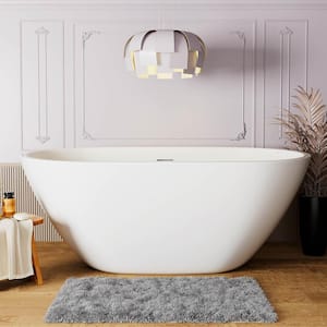 VALLEY 70 in. White Acrylic Flatbottom Oval Freestanding Tub Bowl Shaped Soaking Non-Whirlpool Bathtub