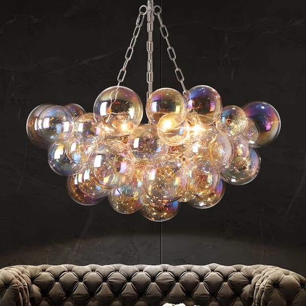 TinHon 6-Light Modern Nickel Colorful Bubble Glass Chandelier, 25
