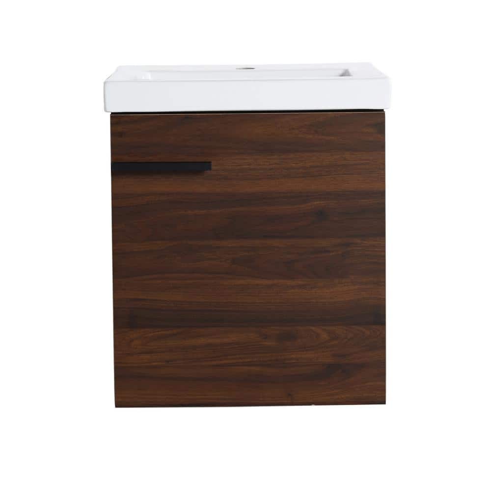 18.10 in. W x 14.96 in. D x 20.87 in. H Single Sink Wall-Mounted Bath Vanity in California Walnut with White Ceramic Top price history on PriceWatchPro
