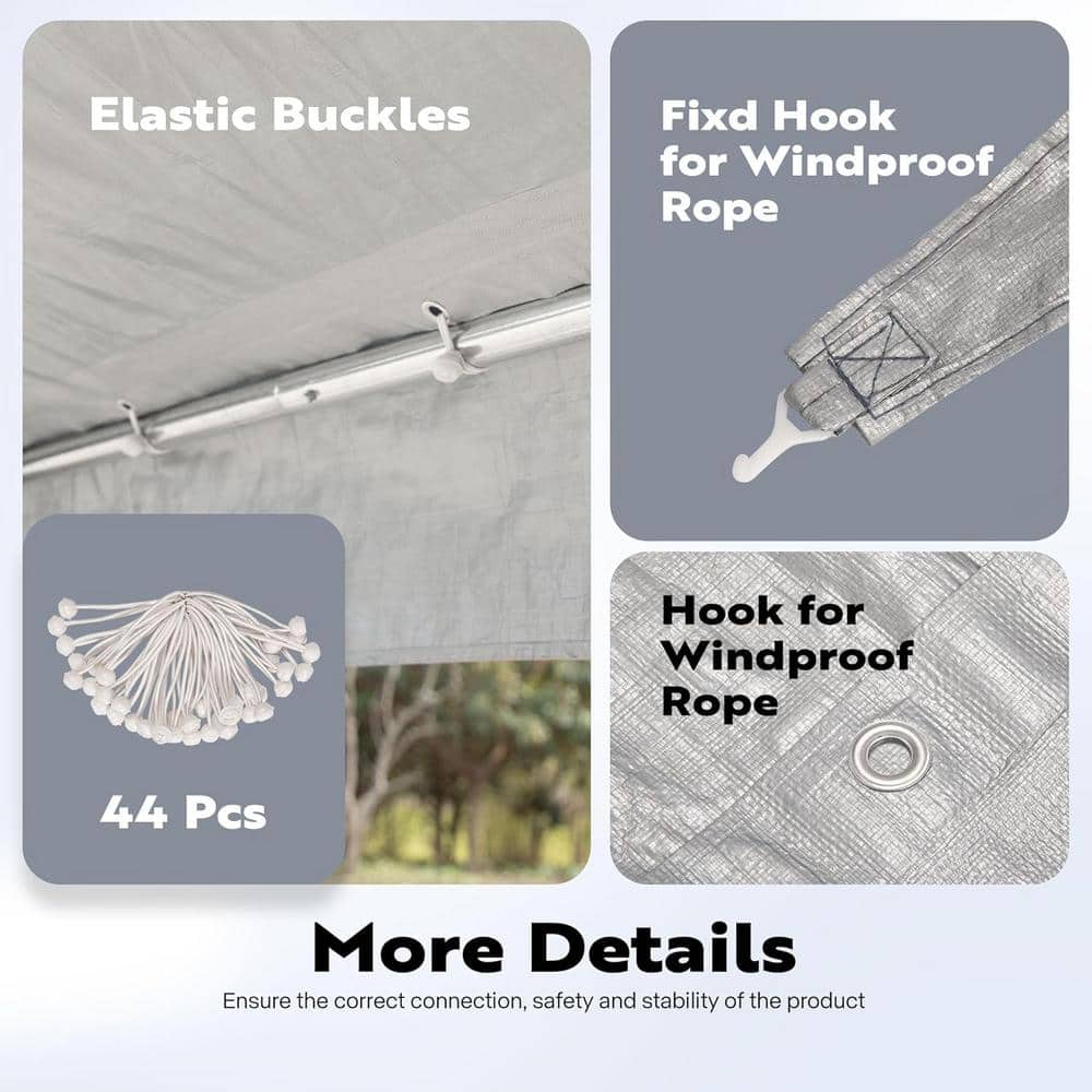 20 ft. White PE Fabric Carport Replacement Canopy Cover