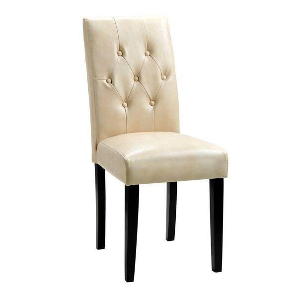 Unbranded Cooper Textured Leather Tufted Parsons Chair in Cream