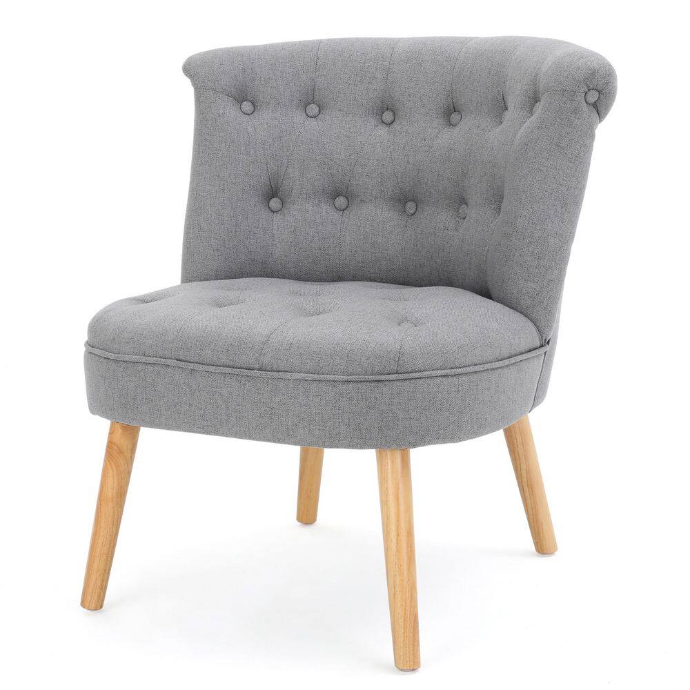 1Piece Mid-Century Tufted Accent Chair with Grey Fabric Cushions Curved Bac