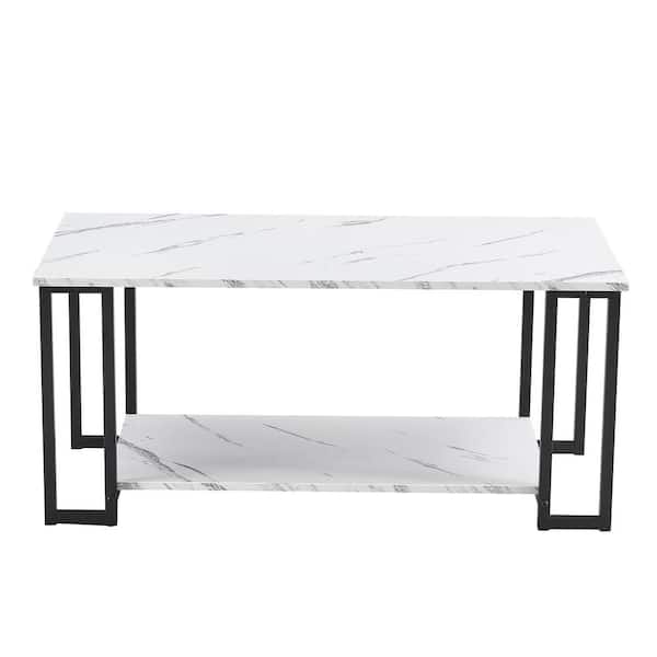 LUCKY ONE 39.37 in. MDF Rectangle Black Modern Coffee Accent Table Living Room