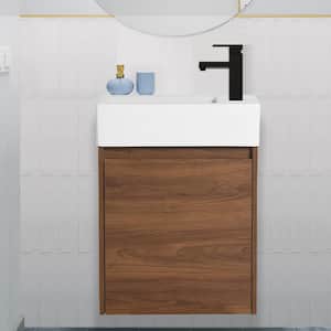 18.11 in. W x 10 in. D x 23.6 in . H Wall Mounted Bathroom Vanity in Brown with White Ceramic Sink Top