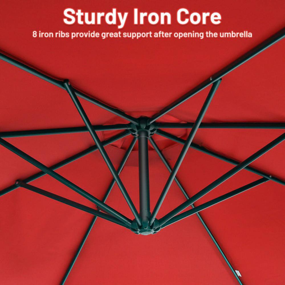 10-Foot Red Polyester Offset Patio Umbrella with Steel Frame