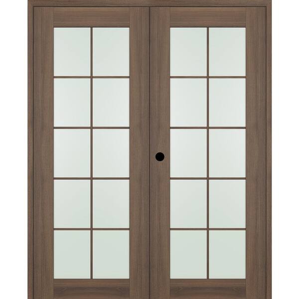 Belldinni Vona 72 in. x 96 in. 10-Lite Right Hand Active Frosted Glass Pecan Nutwood Wood Composite Double Prehung French Door