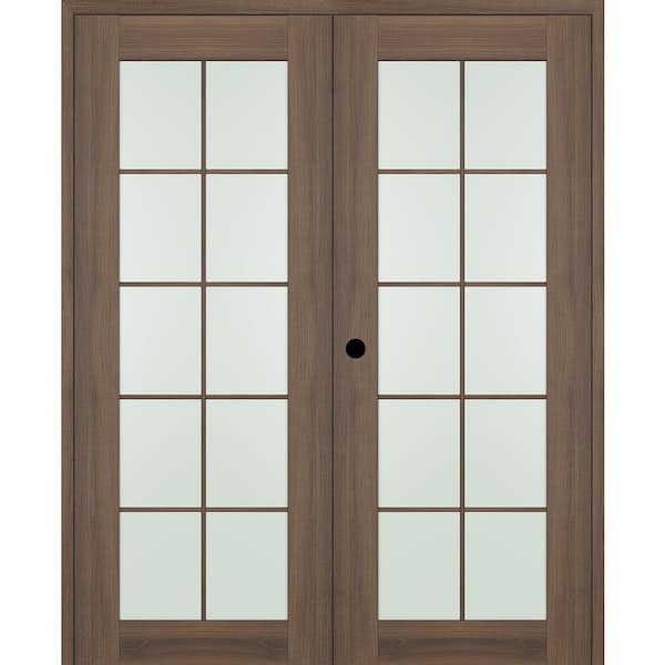 Belldinni Vona 72 in. x 96 in. 10-Lite Right Hand Active Frosted Glass Pecan Nutwood Wood Composite Double Prehung French Door