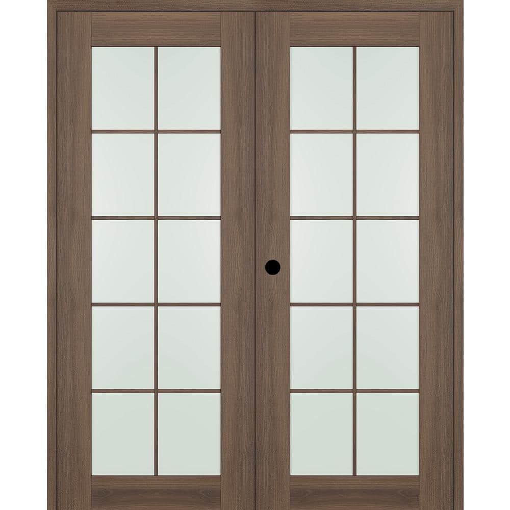 Vona 60 in. x 80 in. 10-Lite Right Hand Active Frosted Glass Pecan Nutwood Wood Composite Double Prehung French Door price history on PriceWatchPro
