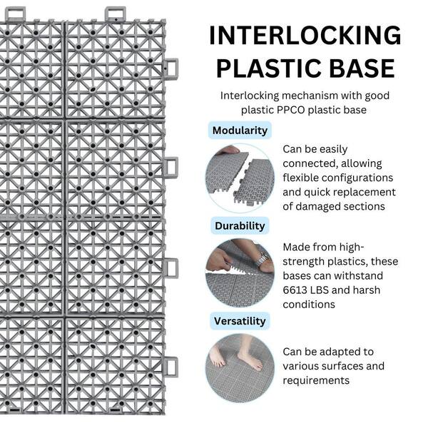 LIVIZA 1 ft. x 1 ft. Anti-Slip Plastic Deck Tile in Gray (12-Piece), Rosette Pattern